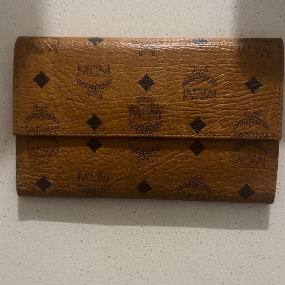 MCM Cognac Brown Logo Continental Clutch Wallet